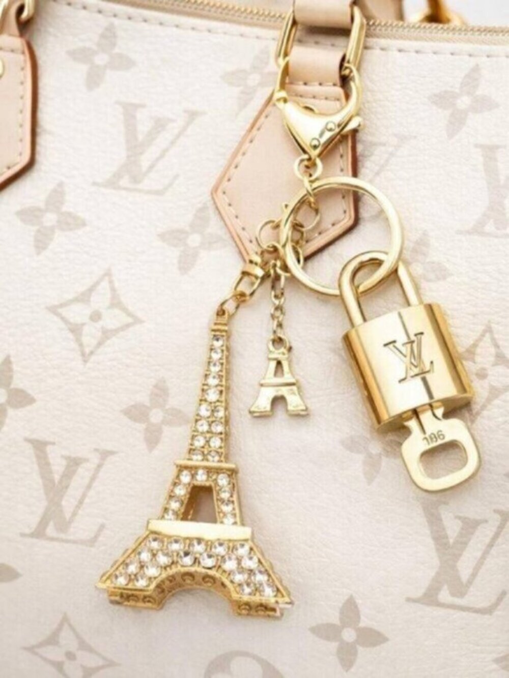 Louis Vuitton Gold Lock 🔒 Authentic LV Key + Unbranded Eiffel Tower Bag Charm